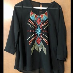 Black Polyester Aztec Blouse
